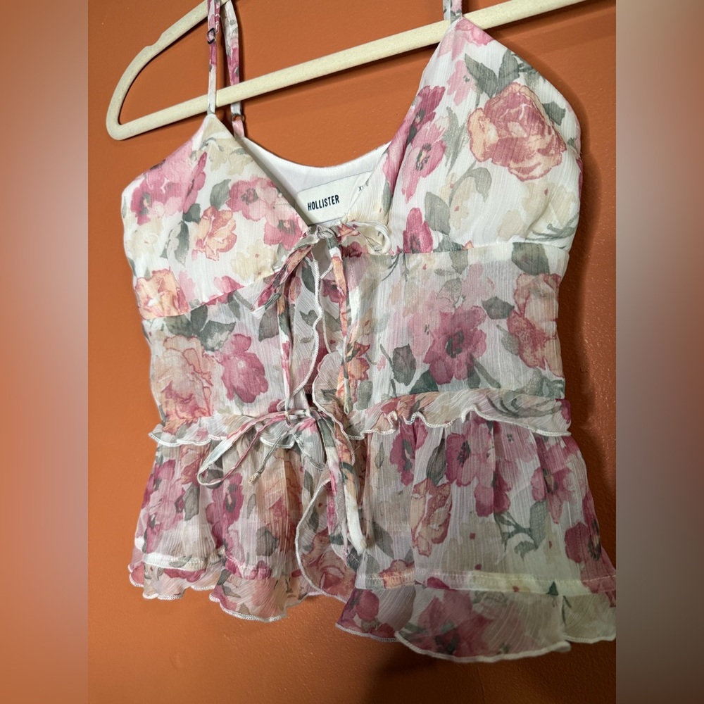 Hollister Chiffon Floral Tie-Front Blouse Womens Size XXS - Picture 4 of 7